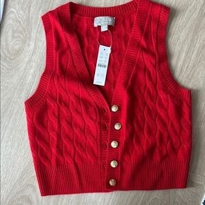 NWT J.Crew Cashmere Red Cable Knit Vest size xxs